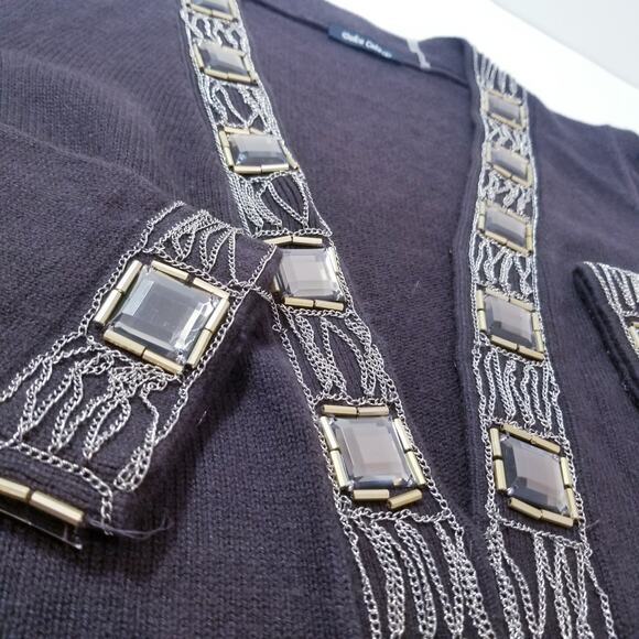 Dolce Cabo Knit Wool Cashmere Blend Chains Jeweled Cardigan - Picture 12 of 14